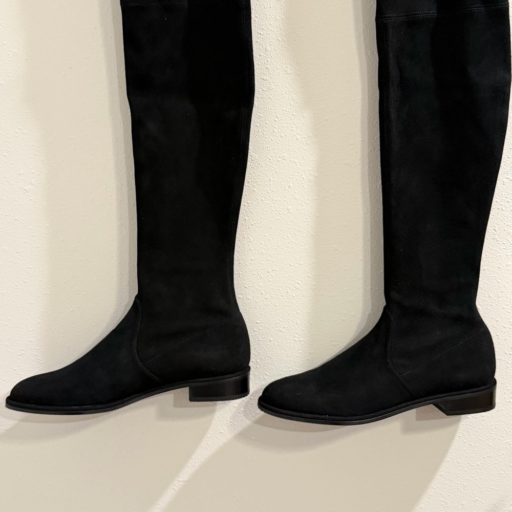 Stuart Weitzman NWOB 9.5 Black Lowland Suede Over The Knee Boots Leather Pull On - Picture 4 of 9